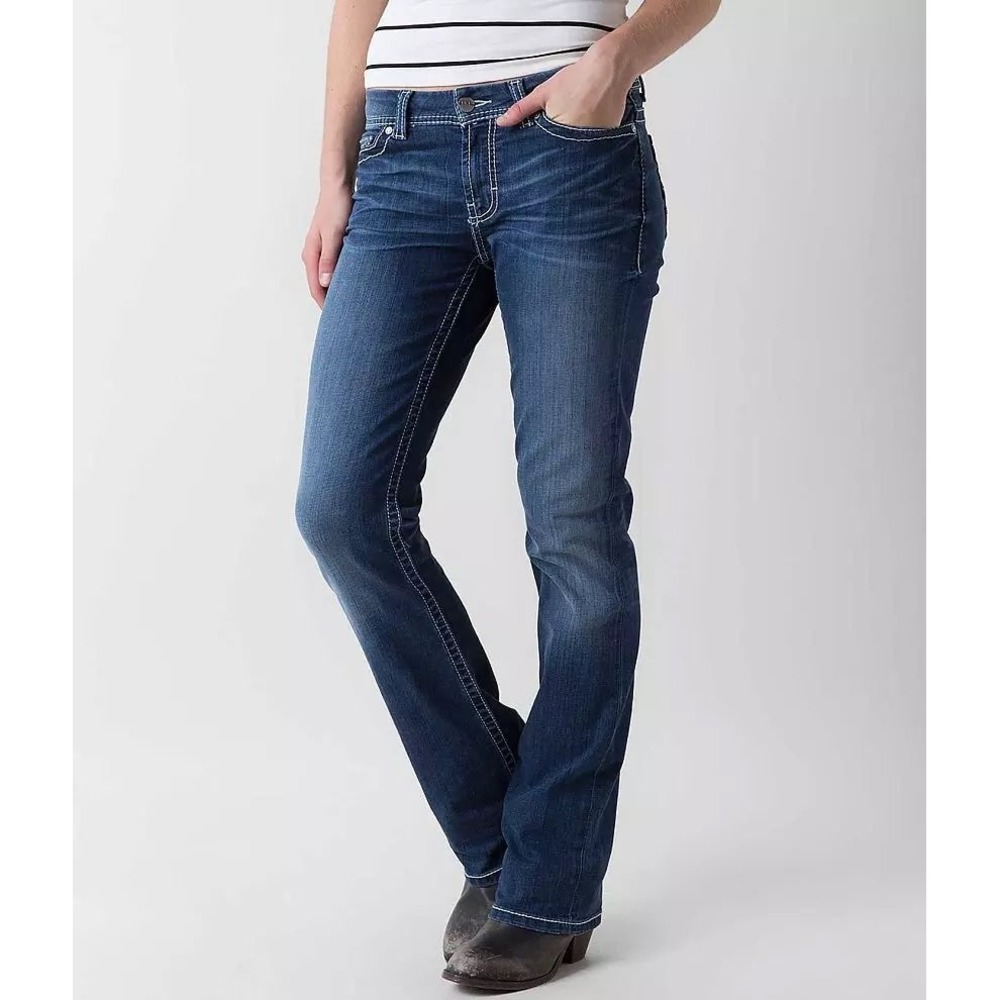 BKE Harper Straight Leg Jeans Womens 27R Dark Wash Embroidered Pockets